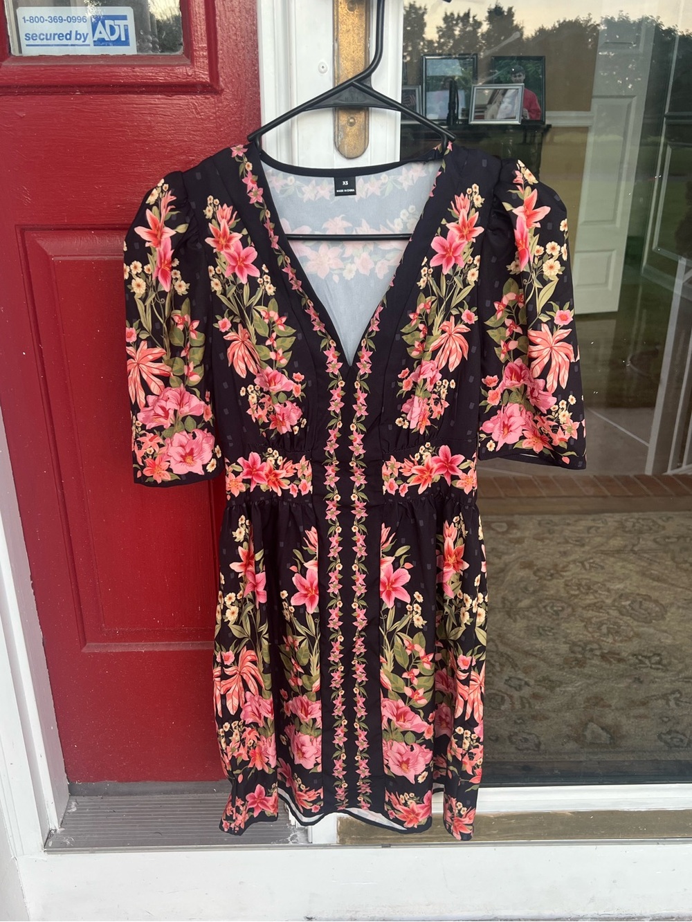 Black Floral Print V-Neck Mini Dress